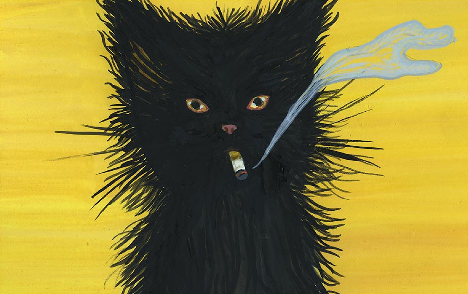 Illustration of a cat smoking a cigarette